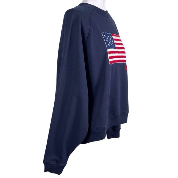Polo Ralph Lauren Logo Flag French Terry Crewneck Sweatshirt Size M Navy EUC - Picture 8 of 16